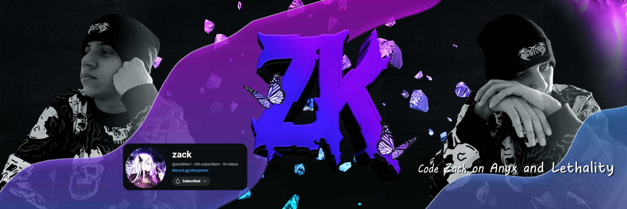 Purple ZK banner with butterflies